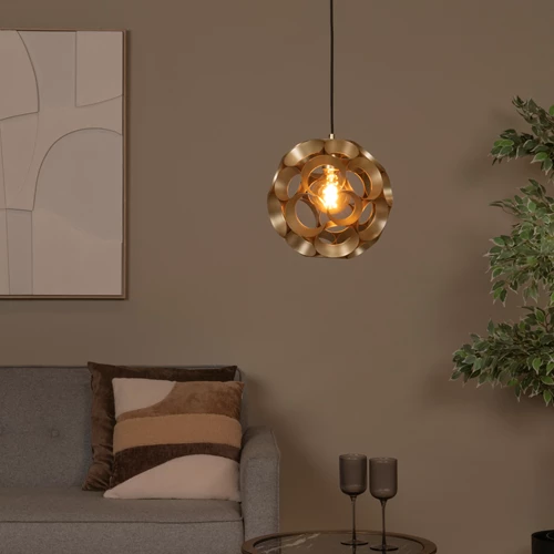 Lucide HANNELORE - Hanglamp - Ø 30 cm - 1xE27 - Mat Goud / Messing - sfeer 1